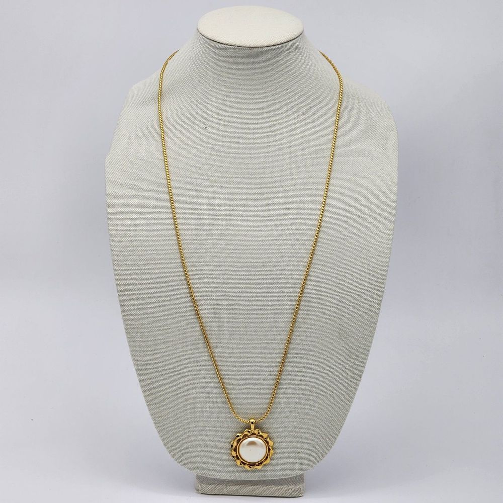Monet Vintage Pearl Gold Pendant Long Necklace
